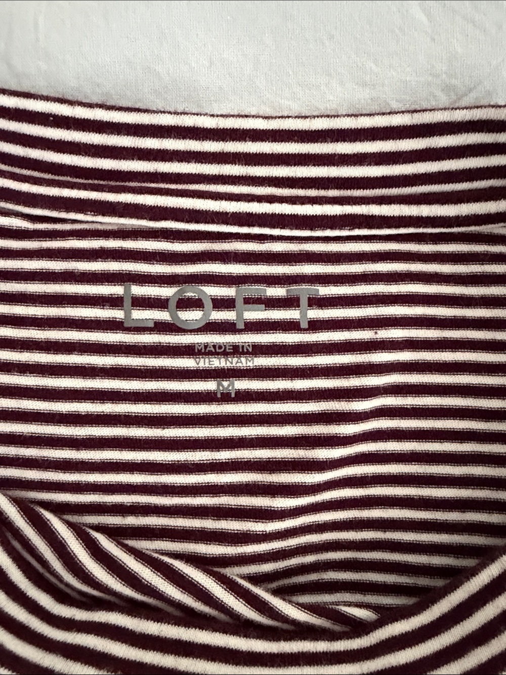 Loft dark maroon/white striped long sleeve tee. Size M. - Picture 6 of 10